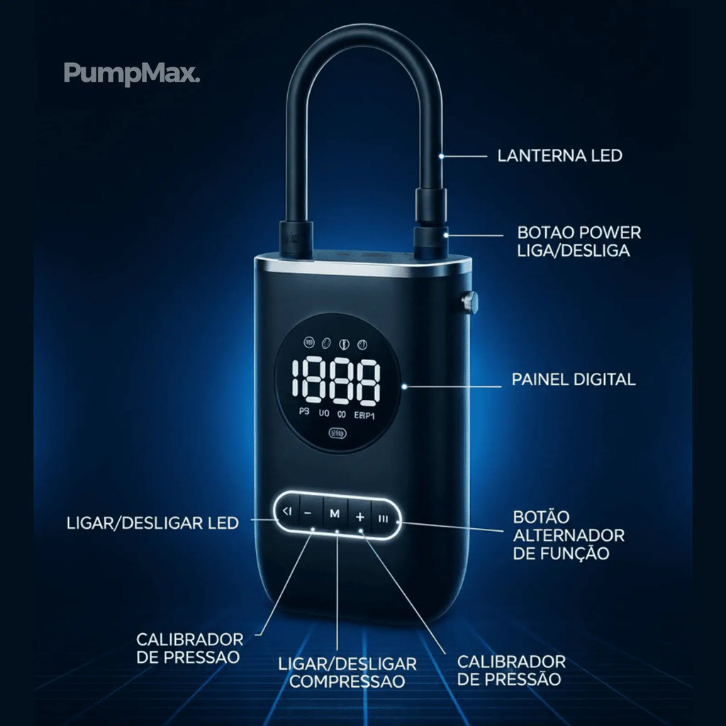 Compressor de Ar Portátil PumpMax + 4 BRINDES EXCLUSIVOS + FRETE GRÁTISS