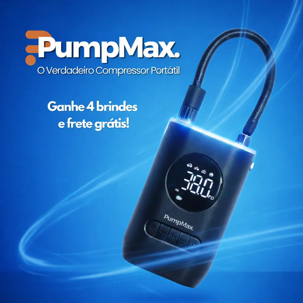 Compressor de Ar Portátil PumpMax + 4 BRINDES EXCLUSIVOS + FRETE GRÁTISS